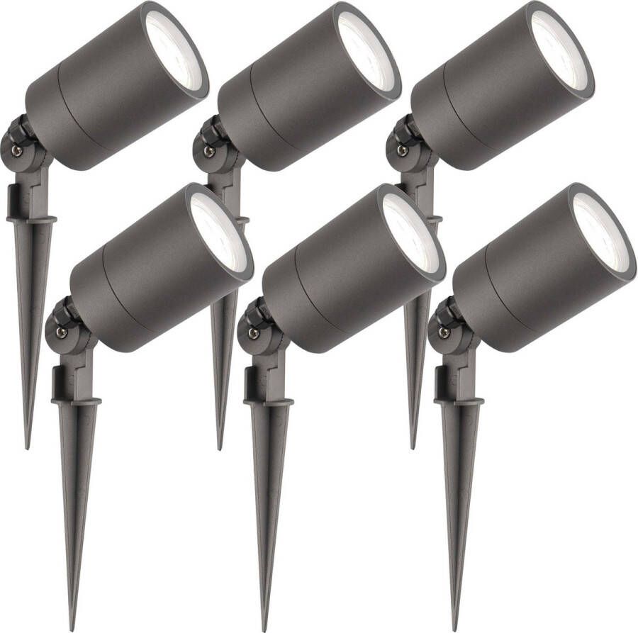 LEDVION Set van 6 LED Prikspots antraciet IP65 5W 6500K 2 meter kabel LED spots LED tuinspots voor buiten