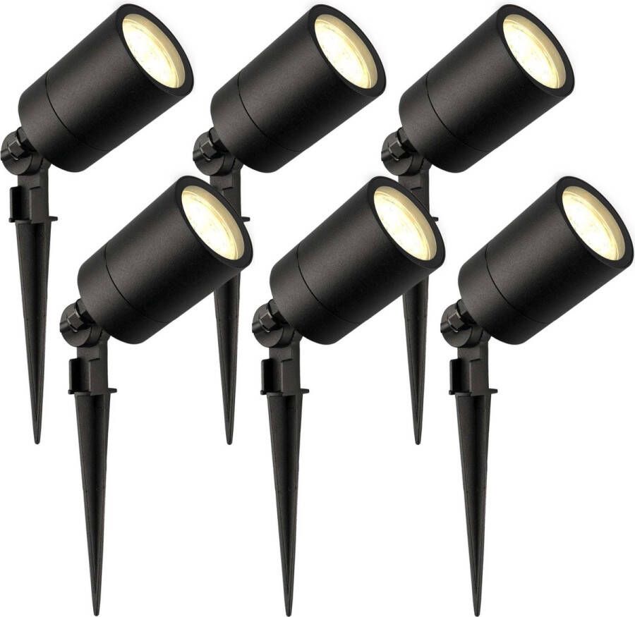 LEDVION Set van 6 LED Prikspots Zwart IP65 5W 2700K 1 meter kabel LED spots LED tuinspots voor buiten