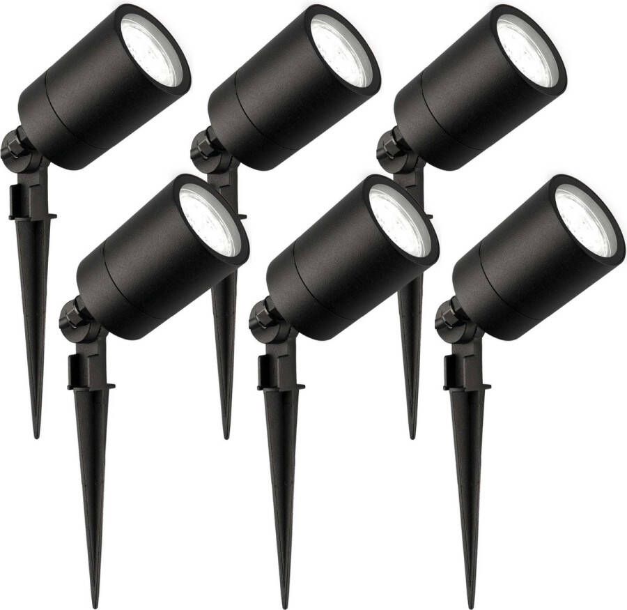 LEDVION Set van 6 LED Prikspots Zwart IP65 5W 6500K 1 meter kabel LED spots LED tuinspots voor buiten