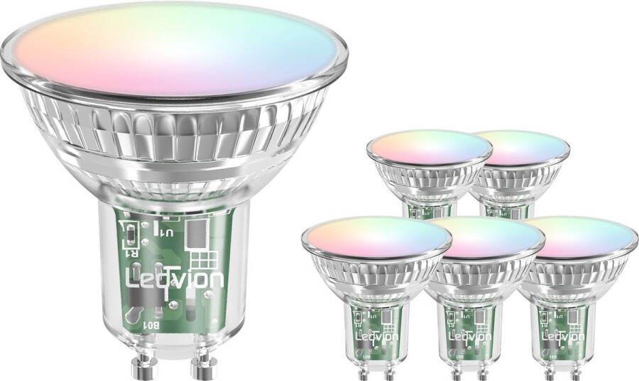 LEDVION Set van 6 Smart CCT GU10 LED Spot 2700-6500K dimbaar WLAN-verlichting Wifi-licht 5W 345 Lumen compatibel met o.a. Alexa en Google Home
