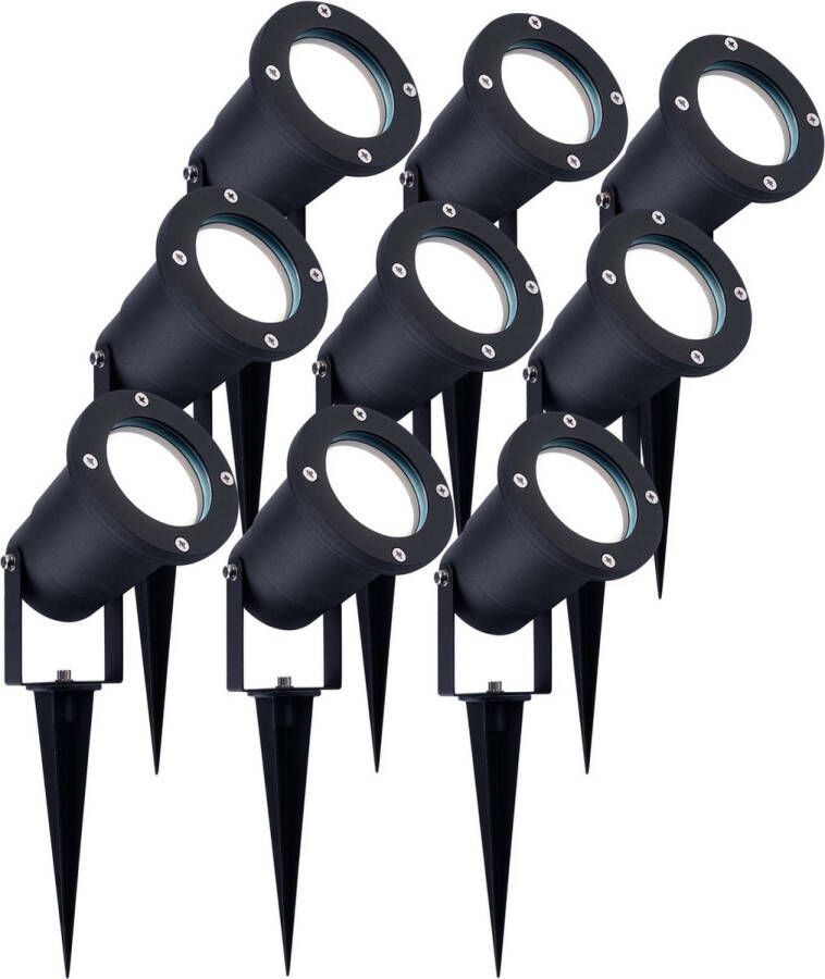 LEDVION set van 9 LED Prikspots aluminium IP65 5W 6500K 1 meter kabel LED spots LED tuinspots voor buiten