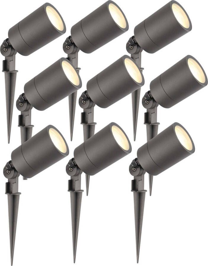 LEDVION set van 9 LED Prikspots antraciet IP65 5W 2700K 2 meter kabel LED spots LED tuinspots voor buiten