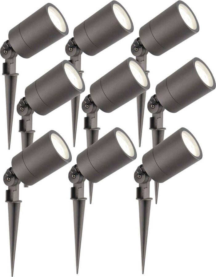 LEDVION set van 9 LED Prikspots antraciet IP65 5W 4000K 2 meter kabel LED spots LED tuinspots voor buiten