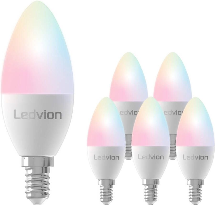 LEDVION 6x E14 LED Lamp Smart Lamp Dimbare LED Lamp RGB CCT 5W LED Spot Wifi App Dimmer