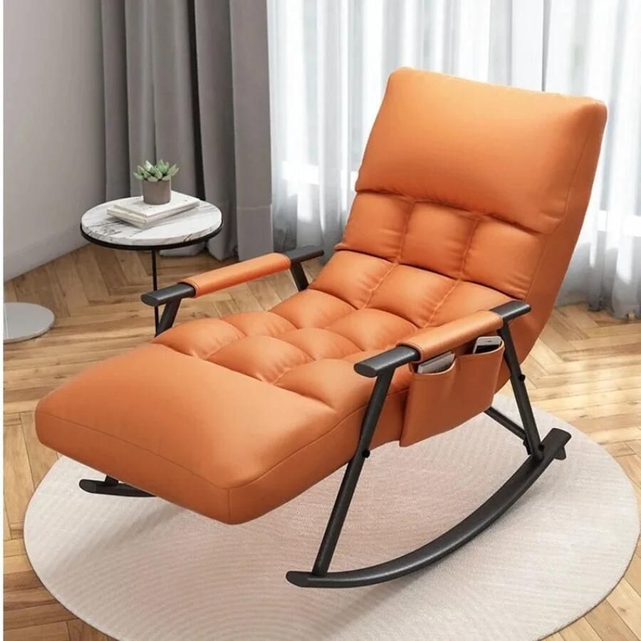 LEEF Ontspannen zitten of liggen met deze Unieke Schommelstoel die kan worden omgevormd tot een Bed met Verstelbare Rugleuning met 5 niveaus ORANJE Lounge Stoel- Luie Sofa -Comfort Fauteuil- Slaapschommelstoel- Relax Ligstoel Luie Stoel Binnen& Buiten