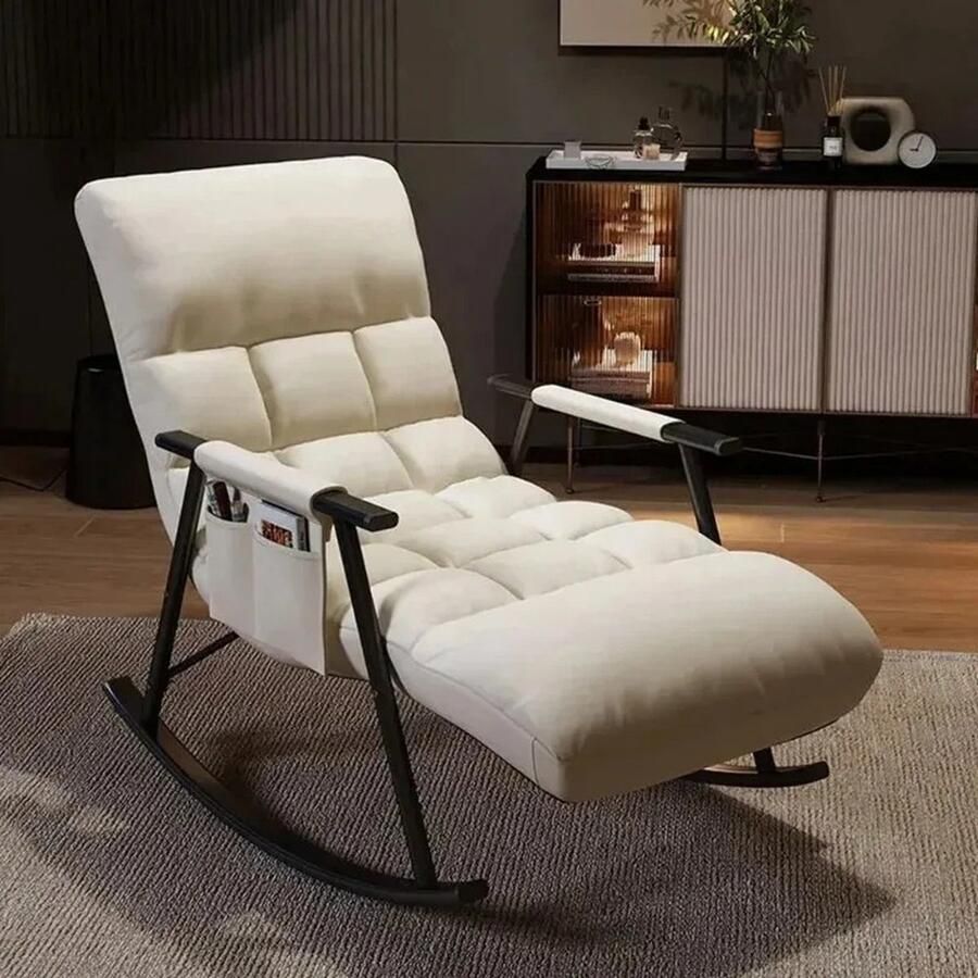LEEF Ontspannen zitten of liggen met deze Unieke Schommelstoel die kan worden omgevormd tot een Bed met Verstelbare Rugleuning met 5 niveaus WIT Lounge Stoel- Luie Sofa -Comfort Fauteuil- Slaapschommelstoel- Relax Ligstoel-Luie Stoel Binnen& Buiten -WHITE