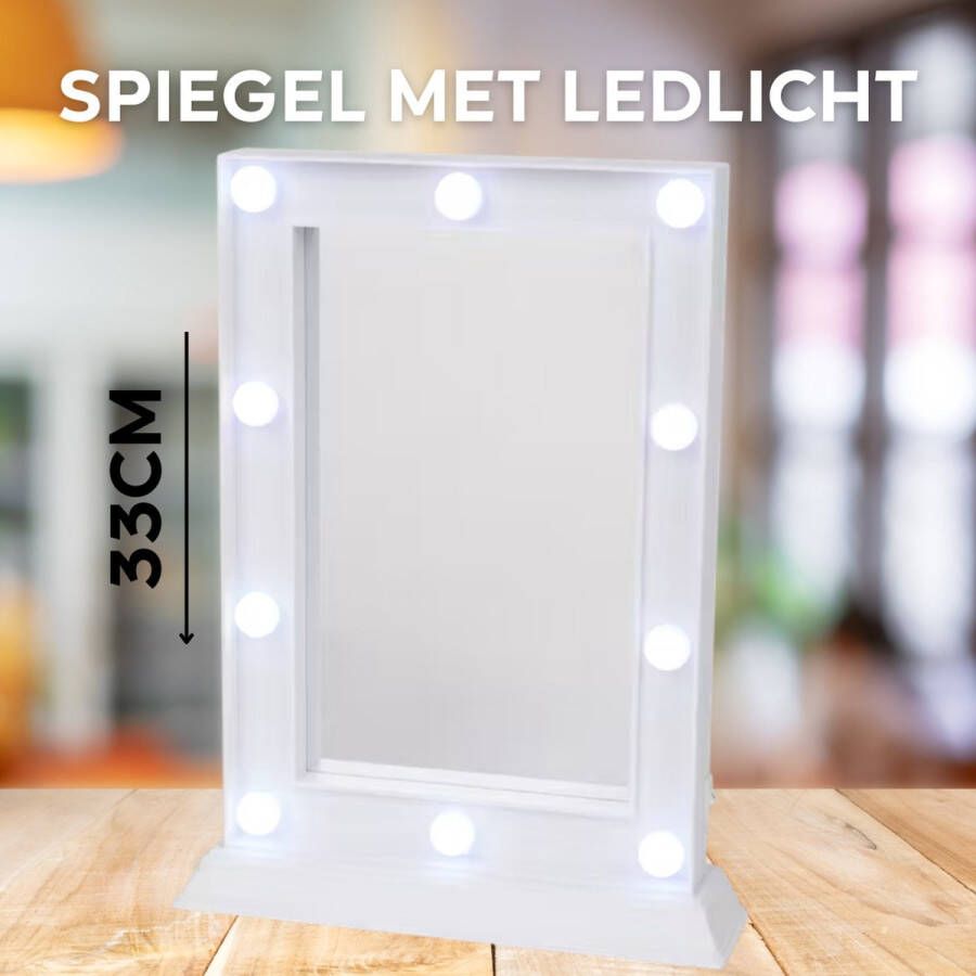 Lefreshener Deluxe Make up spiegel met 10 ledlampen -33X25CM-Wit-Spiegel-Verlichting