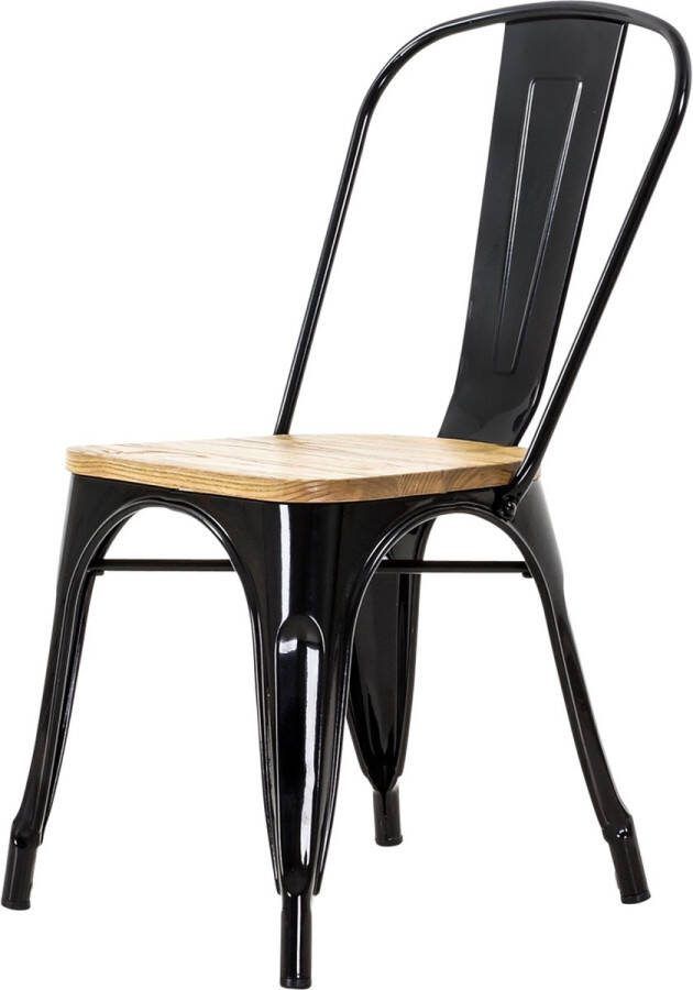 Legend Metalen Eetkamerstoel zwart met houten zitting