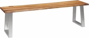 Legno Di Arte Bankje massief acaciahout roestvrijstalen frame stoere industriele stijl stevig stoer rvs massief industrieel halbank 160 x 40 x 45 cm (B x D x H) natuurlijk