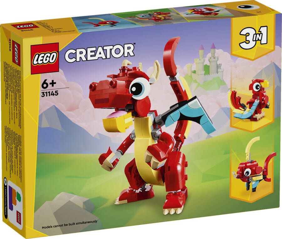 LEGO 31145 Creator 3in1 Rode draak Set met Speelgoed Vis en Feniks