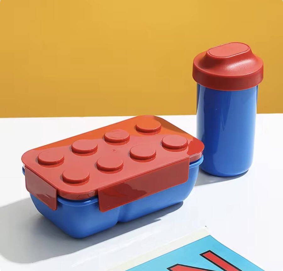 LEGO Blokken Broodtrommel met beker Rood Blauw
