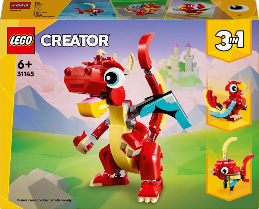 LEGO 31145 Creator 3in1 Rode draak Set met Speelgoed Vis en Feniks