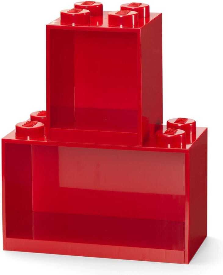 LEGO Iconic Brick Boekenplanken 4 + 8 Noppen Set van 2 Stuks Rood