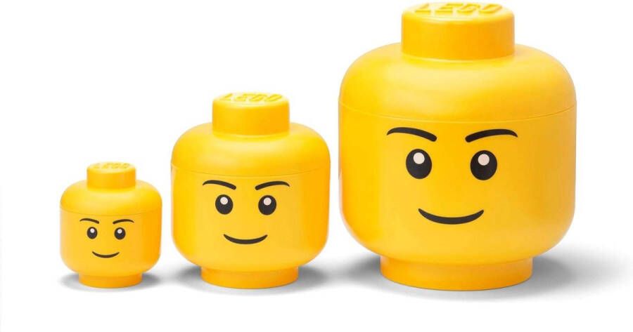 LEGO Opbergbox Hoofd Boy Set van 3 Stuks WebOnly Verpakking Kunststof Geel