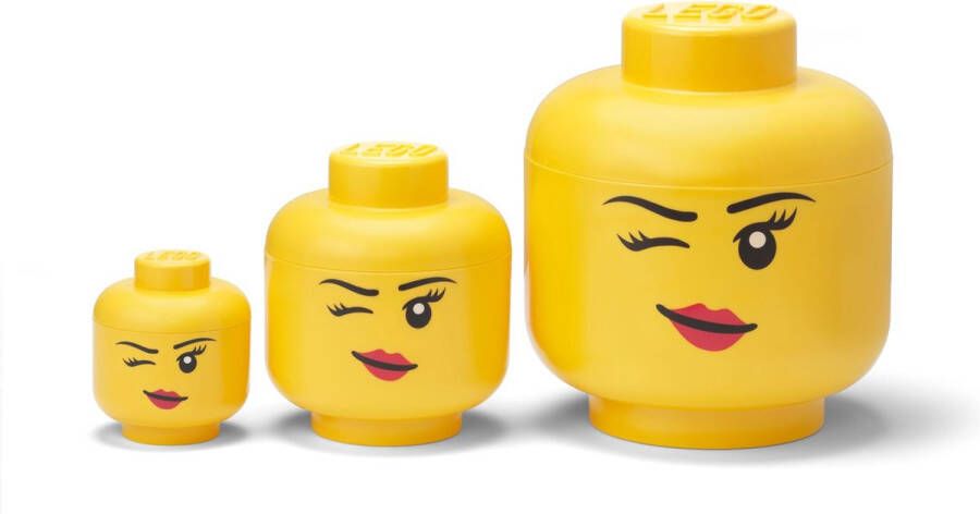 LEGO Opbergbox Hoofd Girl Set van 3 Stuks WebOnly Verpakking Kunststof Geel