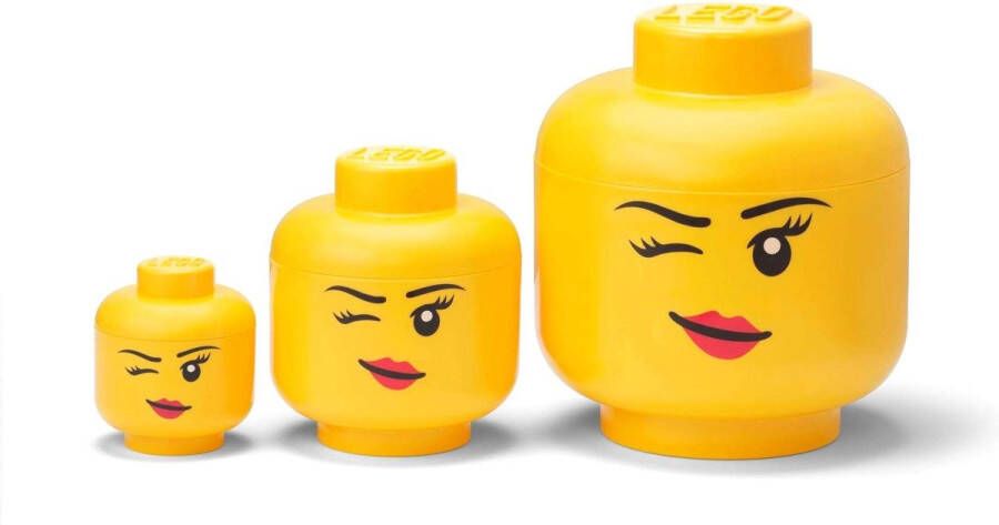 LEGO Opbergbox Hoofd Girl Set van 3 Stuks WebOnly Verpakking Kunststof Geel