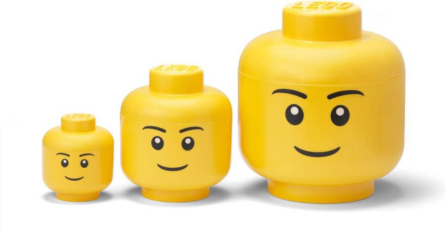 LEGO Opbergbox Hoofd Boy Set van 3 Stuks WebOnly Verpakking Kunststof Geel