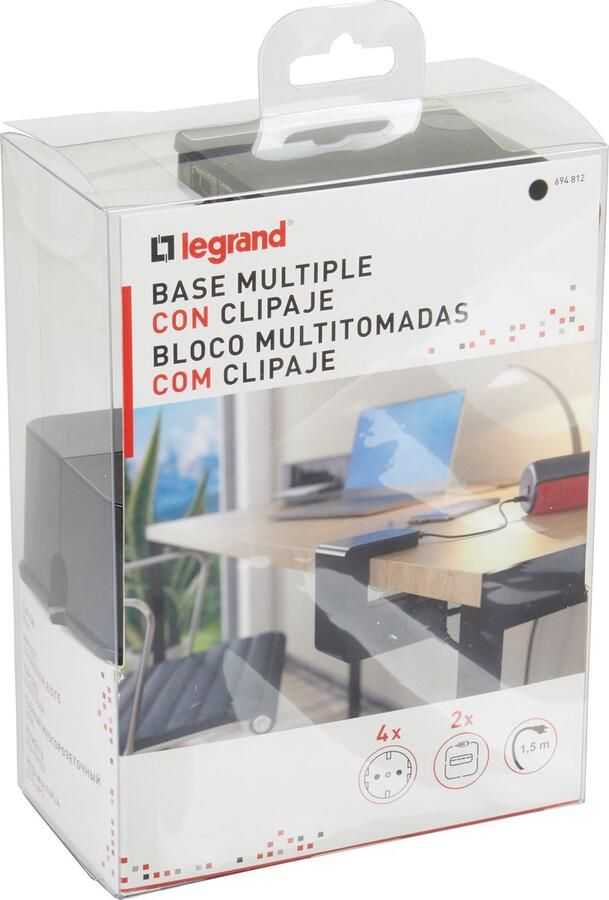 Legrand U-Power Contactdoos Verdeelstekker 2X USB Hub Stekkerdoos Randaarde Nederland Verlengsnoer 1.5 Meter & Montageclip