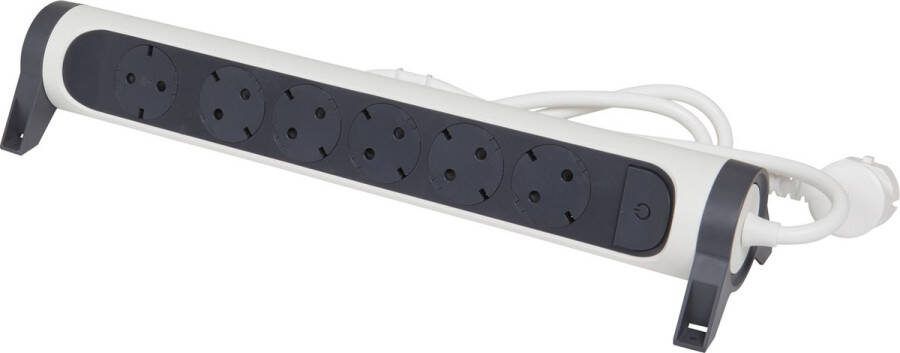 Legrand Premium Contactdoos Stekkerdoos Verdeelstekker 6X2P+A Schuko Randaarde Nederland Verlengsnoer 1.5 Meter Zwart & Wit