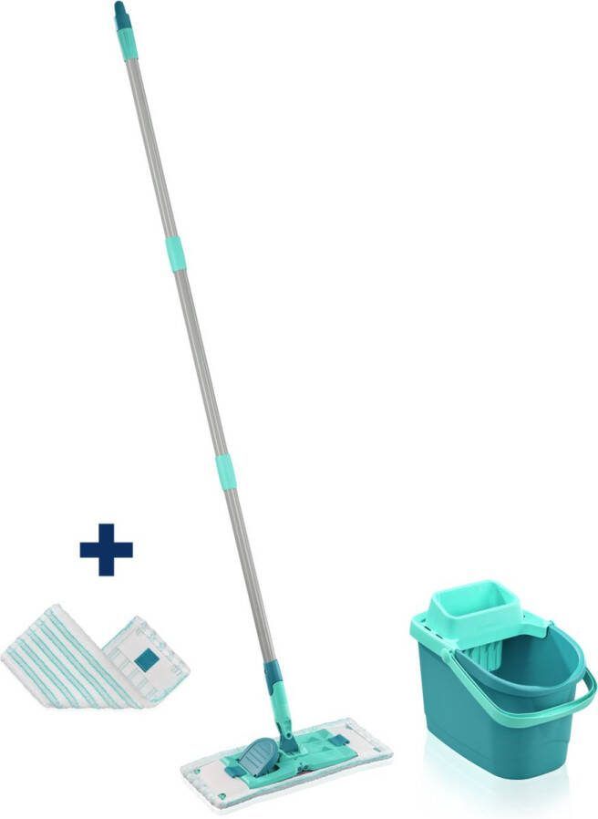Leifheit 55515 Powerclean Vloerwisser M 33 cm Compleet Systeem met Steel 140 cm Micro Duo met Gratis Extra Micro Duo Doek