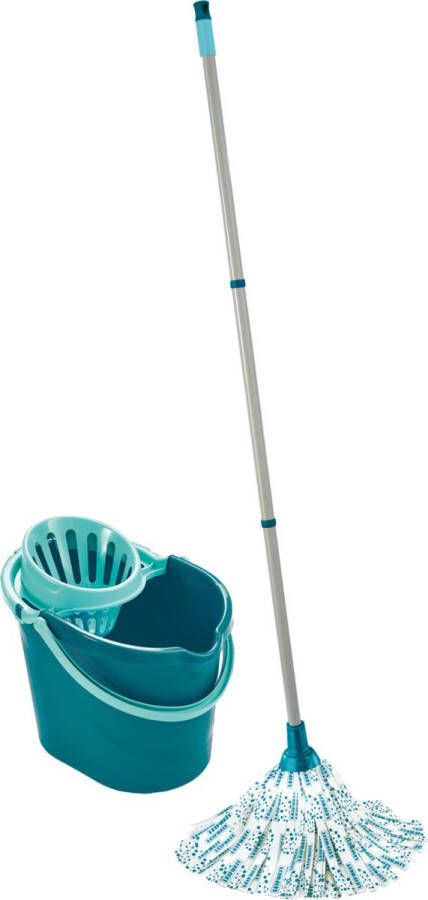 Leifheit Classic mop set complete set incl. emmer 12 liter turqouise grijs