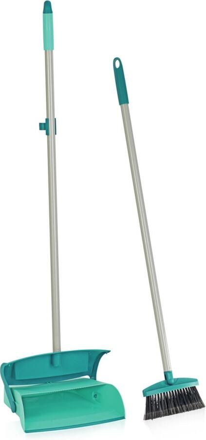 Leifheit Mariaset stoffer en blik met lange steel incl. gesloten blik handveger turquoise grijs