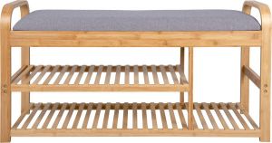Leitmotiv Bankje Arch Double Shelf Bamboe Grijze stof
