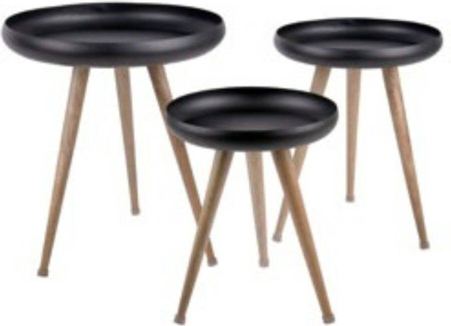 Leitmotiv Bijzettafel Set Tripod Zwart 37x37x46cm & 43x43x54cm & 52x52x59cm Modern
