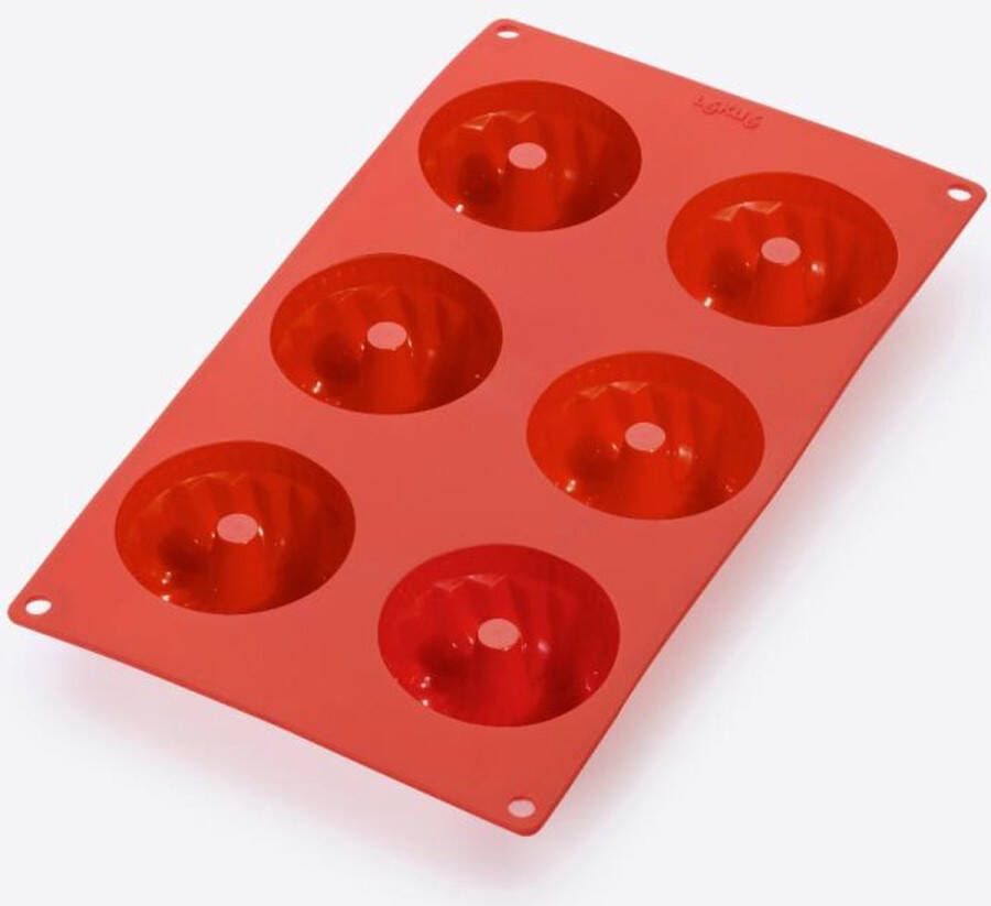 Lekue Lékué bakvorm uit silicone voor 6 mini tulbandvormen rood Ø 7.1cm H 3.5cm
