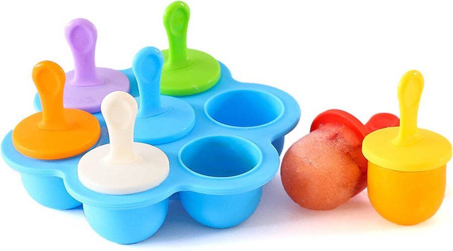 Silicone ijslollyvormpjes voedselkwaliteit DIY ijslollyvormpjes kleurrijke ijslollyvormpjes 7-gaats ijslollyvormpjes voor kinderen diepvriesbakjes ijslollymaker met siliconenlepel