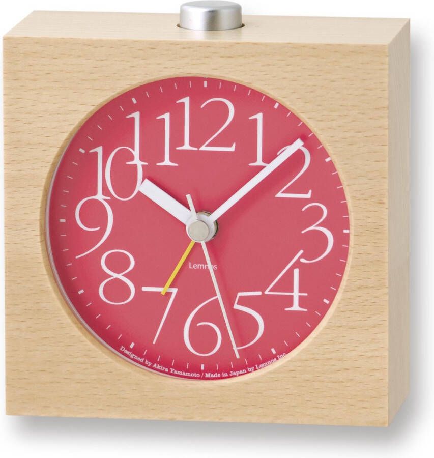 Lemnos AY design wekker Moderne klok met minimalistisch ontwerp Eigenschappen: Rood 11 3cm 2 jaar garantie Hout Snooze functie LED-lampje Stil uurwerk