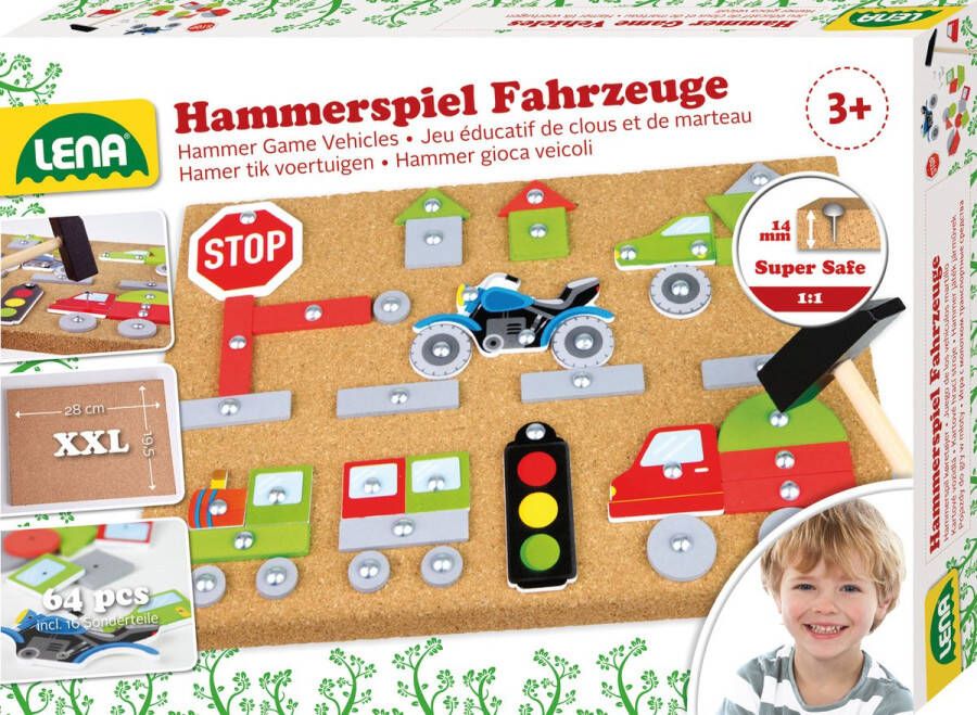 Lena Kinderspel Hamertje Tik Hout kurk metaal 64-delig