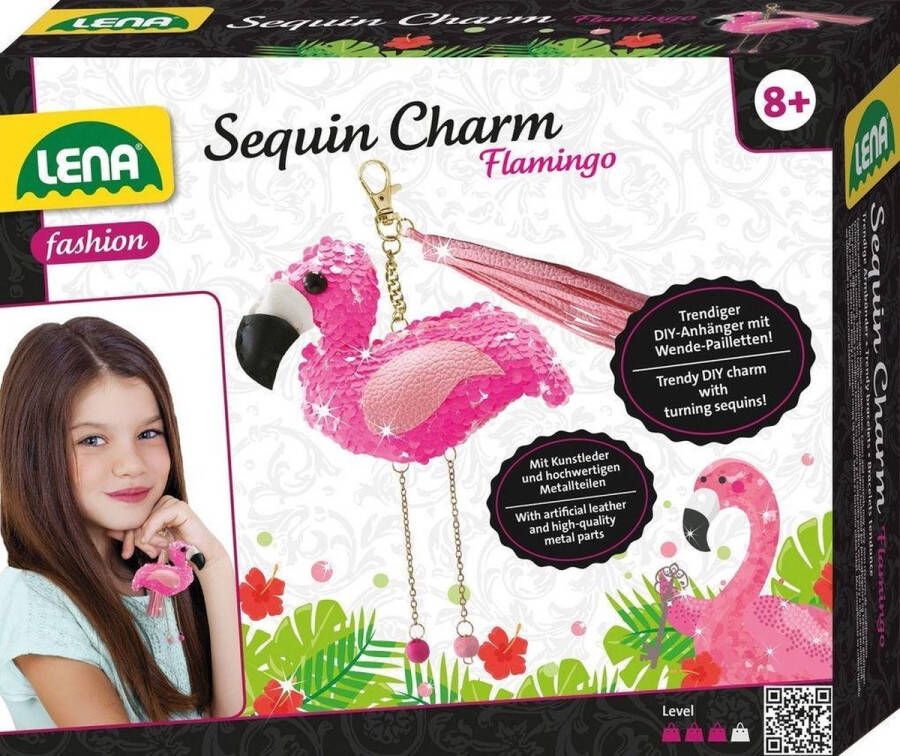 Lena sleutelhangerset Flamingo meisjes kunstleer roze 8-delig