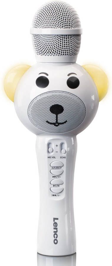 Lenco BMC-060WH Karaoke micofoon met Bluetooth Micro-SD kaart en AUX-uitgang Ingebouwde Stemvervormer en LED Verlichting Wit