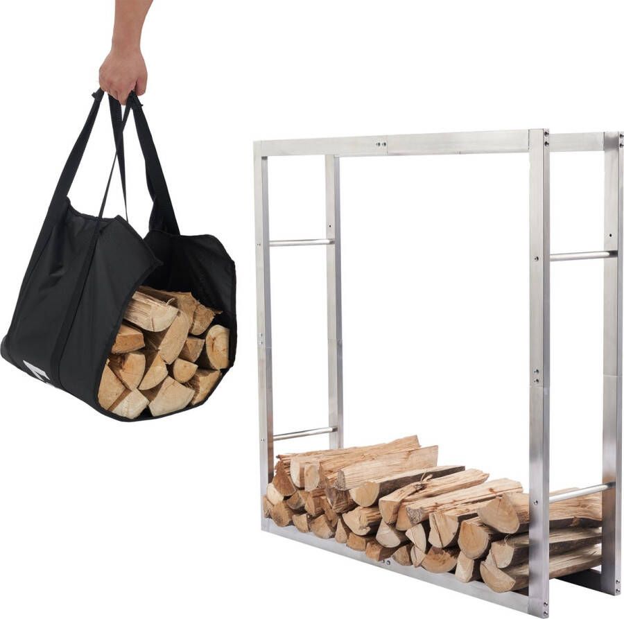 Lendo Online brandhoutrek 100x25x100cm + draagtas– Binnen en buiten haardhout opslag – haardhoutrek – houtopslag – metaal