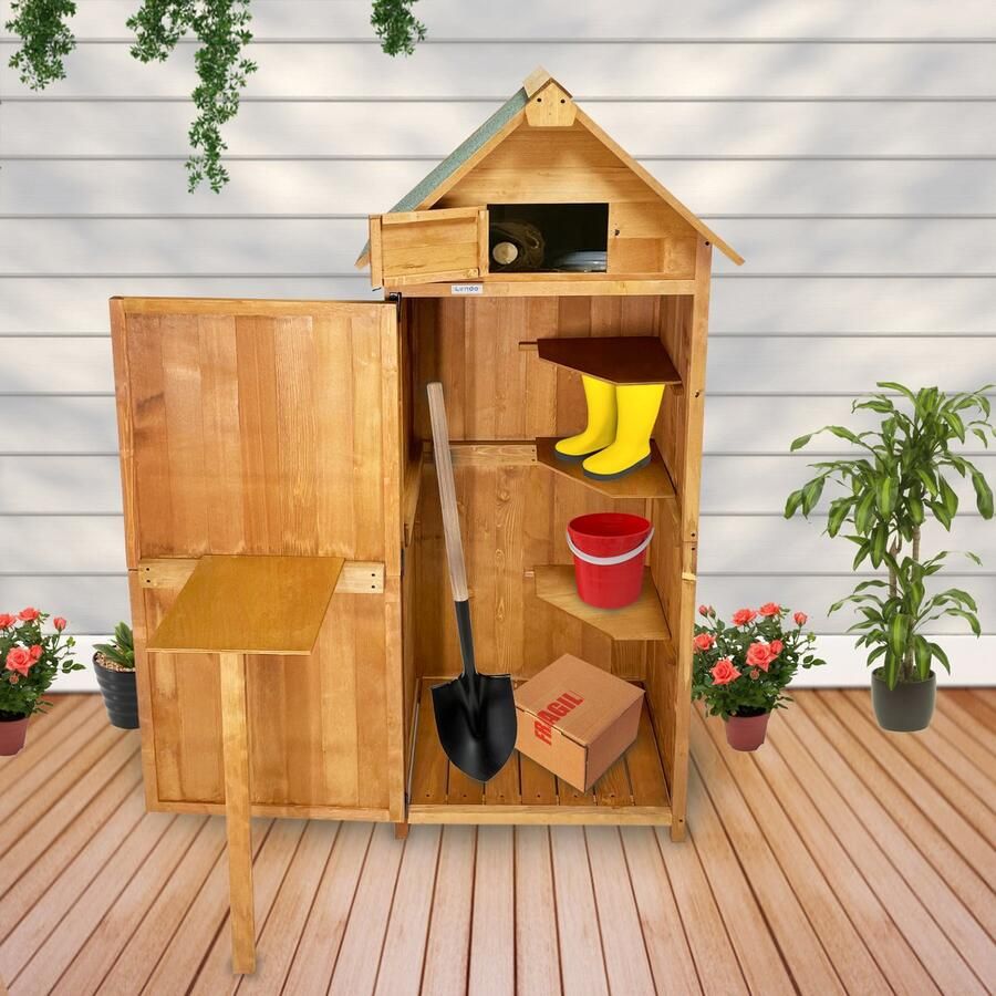 Lendo Online Gereedschapsschuur Gereedschapskast Tuinkast Tuinschuur Tuingereedschapskast 74 5x50x180 cm vurenhout bruin