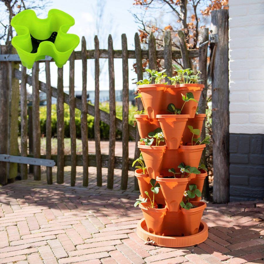 Leniwa Plantentoren Kruiden plantenbak stapelbaar groen Aardbeien kweekbakken vier pot 21 planten Verticale tuin kruidenbak buiten