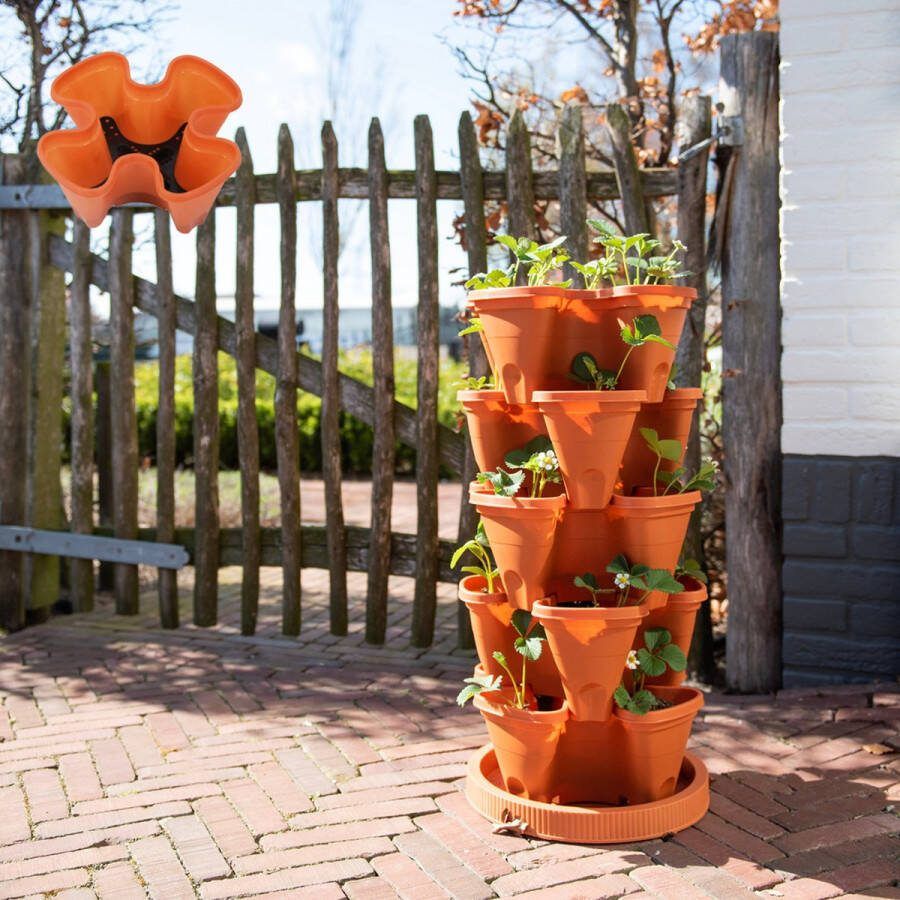 Leniwa Plantentoren Kruiden plantenbak stapelbaar terracotta Aardbeien kweekbakken vier pot 21 planten Verticale tuin kruidenbak buiten