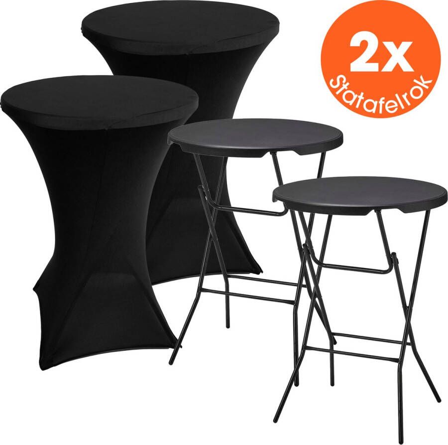 Lenx 2x Zwarte Statafel Set van 2 Zwart ø80x110 cm Inclusief 2x Zwarte Statafelrok statafels cocktailtafel hoge staan tafel staantafels staantafel partytafel