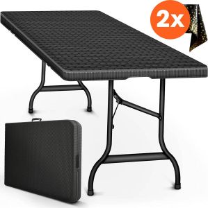 Lenx Klaptafel Inklapbare tafel Opvouwbare Tuintafel Weerbestendig Inclusief handvat en 2 tafelkleden 180x75x74cm 6 tot 8 Personen