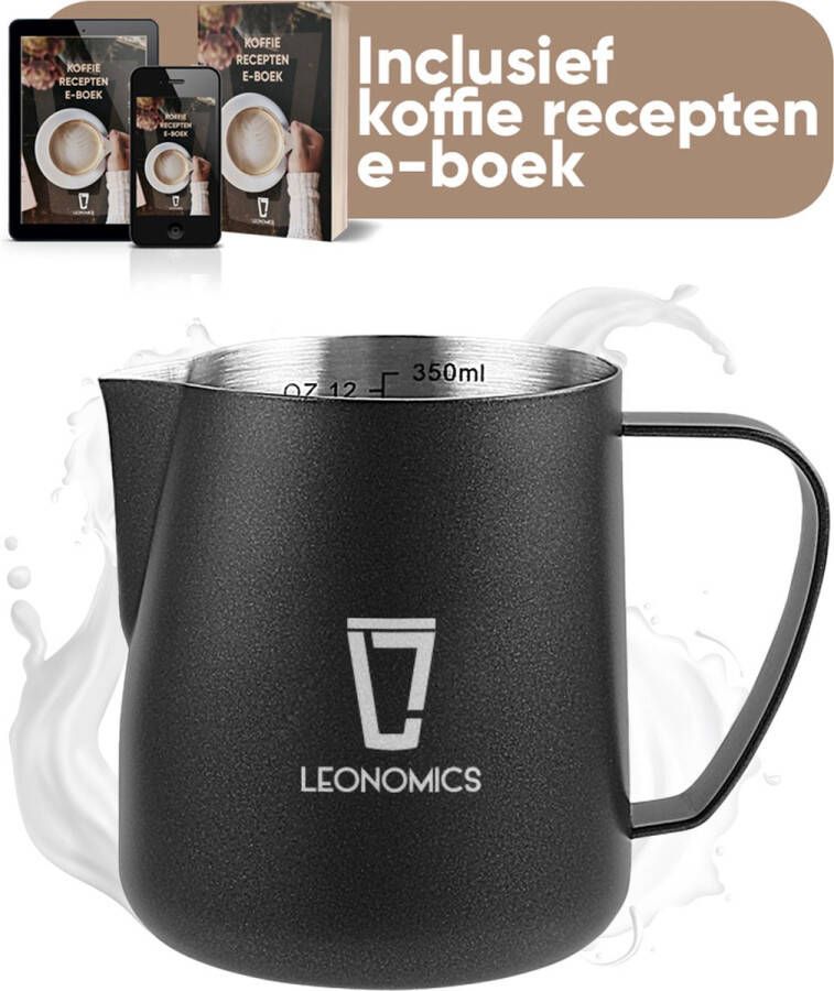 Leonomics Melkopschuimkan Melkkan voor het opschuimen van melk Melkkannetje van 350ml Antraciet