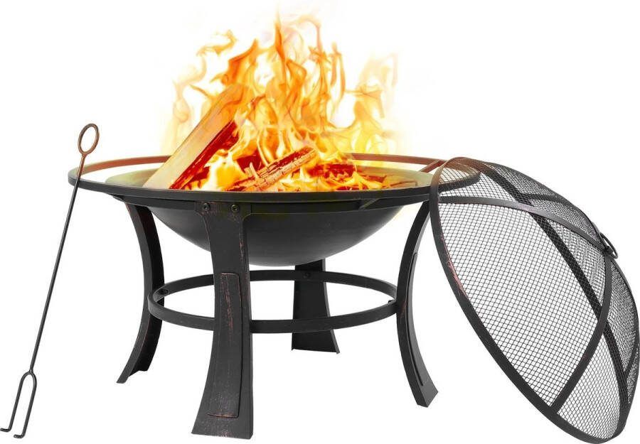 Leonova vuurkorf voor buiten terrashaard vuurkorf schaal vuurkorf bbq inclusief vonkbeschermer & poker 68x68x50 cm