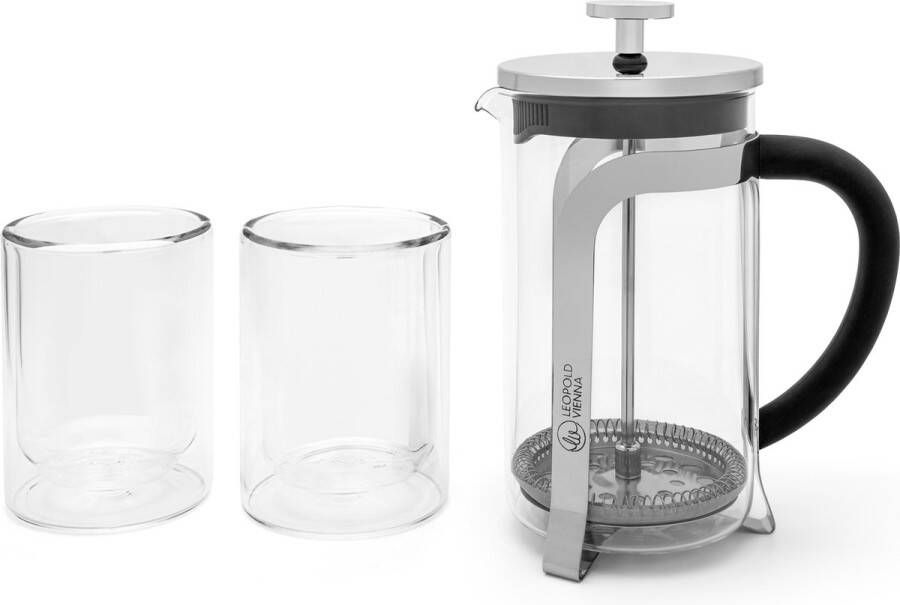 Leopold Vienna French Press cafetière Shiny 600ml + set van twee glazen