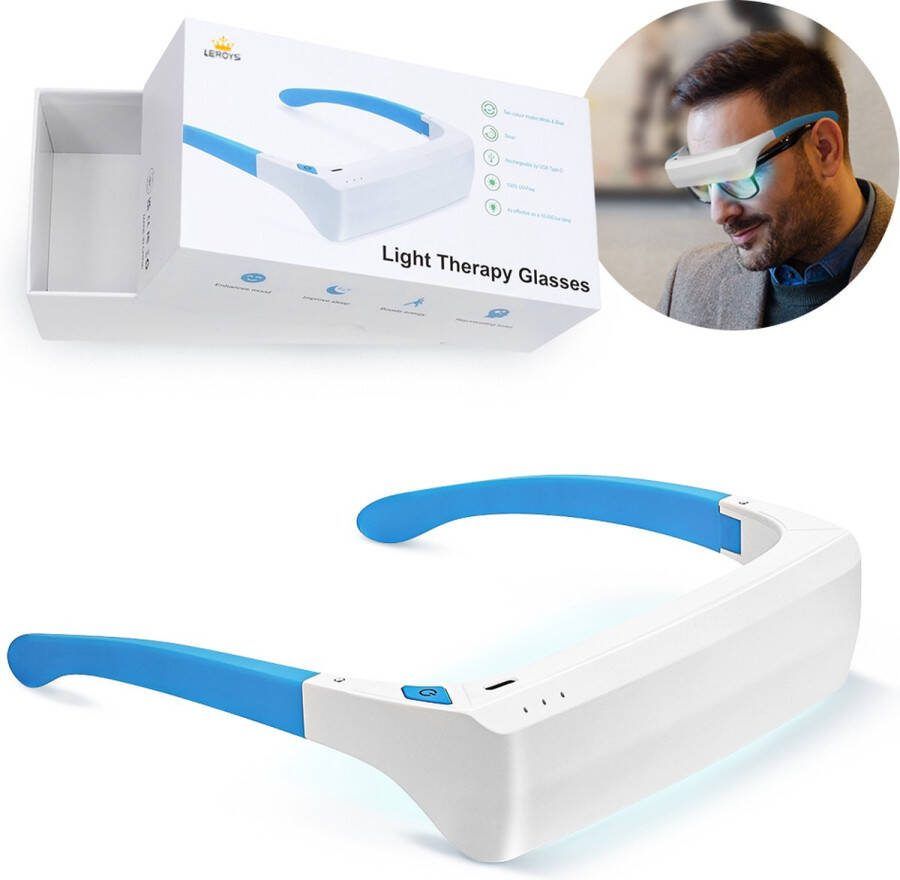 LEROYS Lichttherapiebril Blauw en Witlicht 3 Sterktestanden Daglichtbril Lichttherapie Lamp Daglichtlamp Winterdepressie