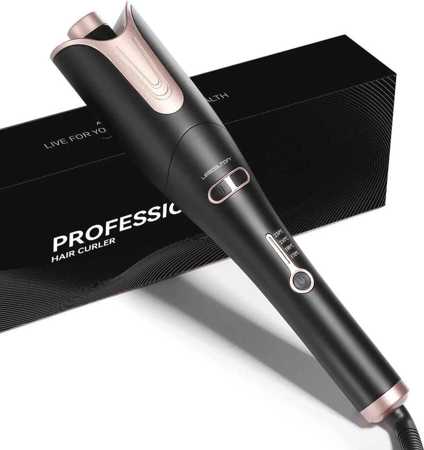 Lescolton VirtuBuy Automatische Krultang – Curling Iron – Perfecte krul Keramische Krultang – Golven krultang – Krulborstel Roterend – Magic Hair Curler – Haarkruller Automatisch – Wave Krultang – Met Snoer – Zwart – Goud