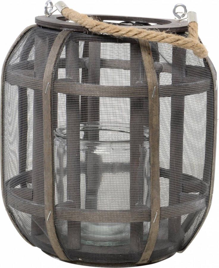 Lesliliving Houten lantaarn windlicht met glas Lock 22 cm Houten woonaccessoires Tuindecoratie artikelen van hout