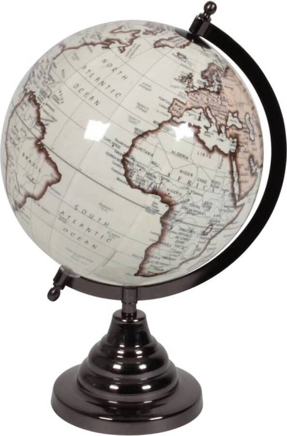 Lesliliving Vintage look wereldbol op houten voet 20 cm Woondecoratie met antieke uitstraling Wereldbollen globes