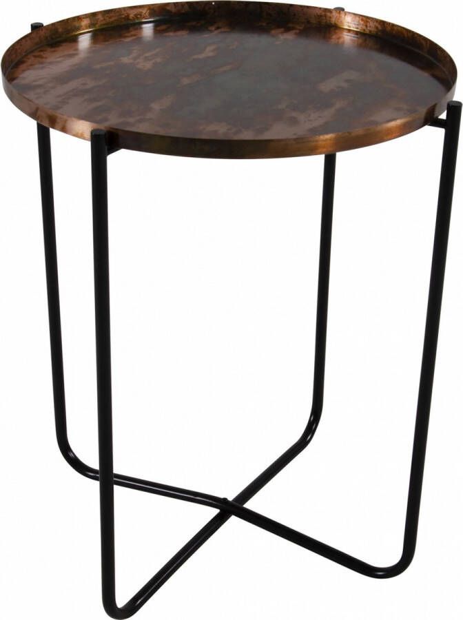 Lesliliving Ronde bijzettafel plantenstandaard koper zwart 50 cm plantenhouder plantentafel oppottafel