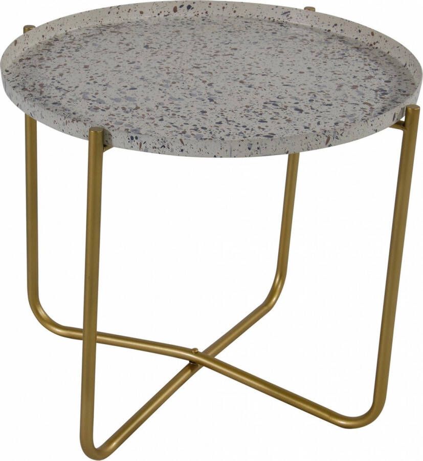 Lesliliving Ronde terrazzo bijzettafel plantenstandaard creme goud 35 cm plantenhouder plantentafel oppottafel