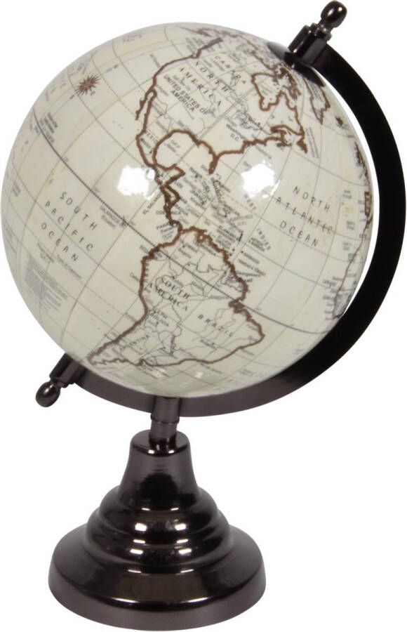Lesliliving Vintage look wereldbol op houten voet 15 cm Woondecoratie met antieke uitstraling Wereldbollen globes